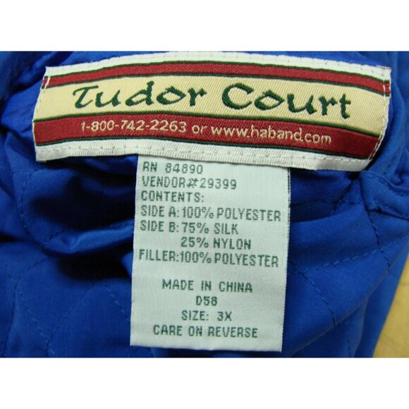 Tudor Court Reversible Silk Polyester Jacket Womens Size 3X Blue Pockets Collar - Picture 7 of 12